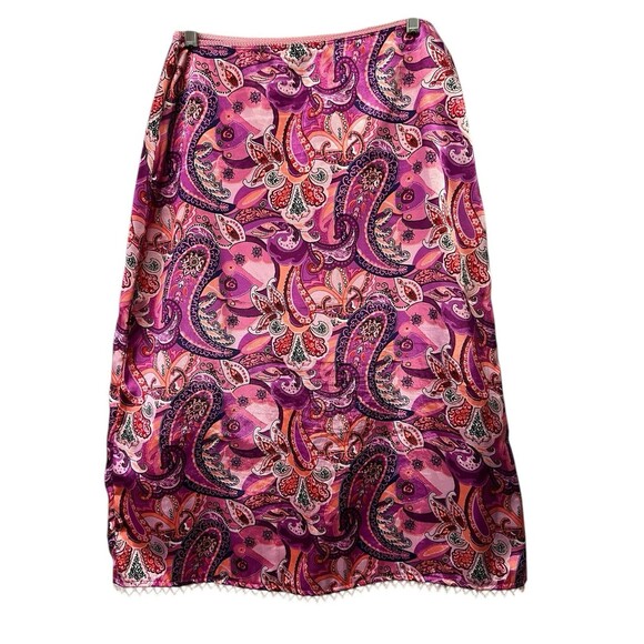 Vintage Y2K  Xhilaration Paisley Satin Midi Skirt Beaded Trim Whimsigoth Medium - Picture 8 of 12